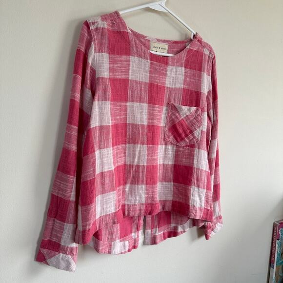 Cloth & Stone Linen Blend Picnic Gingham Plaid Shirt Button Back Pink White S - Picture 7 of 11